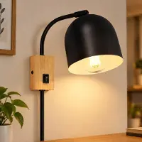 ZMH Wandleuchte Schwarz Innen Holz mit Kippschalter Wandlampe Vintage E27 Metall Schwenkbar 330° Wandspots für Flur Kinderzimmer Wohnzimmer Schlafzimmer Treppe