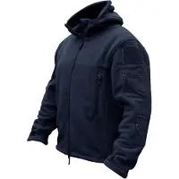 Merkloos Herrenfleecejacke, marineblau, winddicht mit Kapuze, geeignet für Outdoor-Aktivitäten