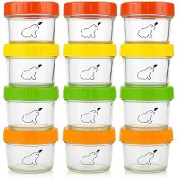 Merkloos Babybreiglas Babynahrungsgläser Gläser mit Deckel - 120 ml - 12 Stück - Vier Deckelfarben