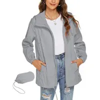 Merkloos Damenregenjacke, wasserdicht und leicht, mit Kapuze; faltbare Windjacke in Grau