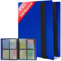 Merkloos Sammelkartenalbum Kartenmappe Sammelkartenbinder - 160 Karten - 4 Fächer pro Seite - Blau - Für Standard-Spielkarten und Sportkarten