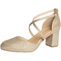 Merkloos Goldene Pumps mit Blockabsatz und Riemchen, Größe 43 EU