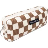 Merkloos Etui, Stiftekontainer – Cord – Hellbraunes Karomuster – 19 x 7 x 6 cm – Für Schule und Büro