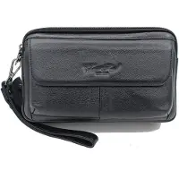 Merkloos Schwarze, lederne Organizer-Tasche für Herren mit Reißverschlüssen und abnehmbarem Handgelenkband