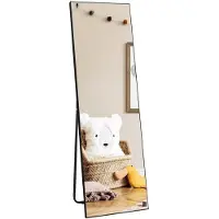Merkloos Ganzkörperspiegel Standspiegel Wandspiegel - 150 x 41 cm - Schwarzer Kunststoffrahmen - Gehärtetes Glas - Für Schlafzimmer und Ankleidezimmer
