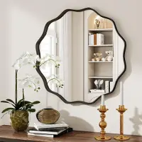 Merkloos Runder Wandspiegel Badezimmerspiegel - Gewellt - 50 cm - Metallrahmen - Modern