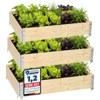 Merkloos Erhöhte Hochbeet-Boxen - 120 x 80 x 20 cm - Natürliche Optik - Holz - 3 Stück