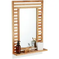 Merkloos Wandspiegel Badezimmerspiegel mit Ablage - Holzrahmen - 70 x 50 x 12 cm - Natur