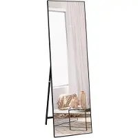Merkloos Standspiegel Ganzkörperspiegel Wandspiegel - 140 x 41 cm - Gehärtetes Glas - Schwarzer Rahmen - Für Schlafzimmer und Flur