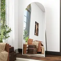 Merkloos Ganzkörperspiegel Standspiegel Wandspiegel - 170 x 68 cm - Schwarzer Aluminiumrahmen - Gebogene Oberseite - Mit Klappständer