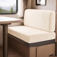 Merkloos Sitzbezugsset für Wohnwagen und Wohnmobile – Elastischer Jacquardstoff – Beige – 30,5-45 cm x 99-127 cm