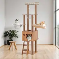 Merkloos Kratzbaum für Katzen – 155 cm hoch – Natürliches Holz – 6 Ebenen – Sisal-Kratzflächen