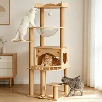 Merkloos Katzenbaum mit Kratzpfosten – Für große Katzen – 144 cm – Aus massivem Kiefernholz