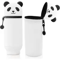 Liangpin Jiazuo Tagesware - Webe Penet Case, 2-in-1, weiches Silikon, Panda Kawaii kleine Box, Schrein, Reißverschluss, wasserdicht, langlebig, Weiß, Schwarz, Portapenne a forma di panda, Stift-Etui Bindungen