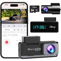 Olvy K802 Dual Dashcam – 3 MP, 170° Sichtfeld, Bildstabilisator, 1‑Zoll‑Display, 64 GB SD‑Karte, Park‑ & Nachtsicht, USB‑C