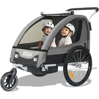 Merkloos Kinderanhänger/Jogger, Kinderfahrradanhänger - 2-in-1 - für 1 oder 2 Kinder - Stahlrahmen mit Polyesterbezug