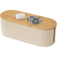 Markenlos Kabelbox Kabelorganizer Schreibtisch mit Holzdeckel 33x13x11 cm weiß