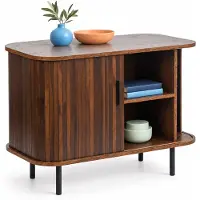 Relaxdays Sideboard, Schiebetüren, HxBxT: 60x80x40 cm, 4 Fächer, MDF, Metall, Küche, Wohnzimmer, dunkelbraun/schwarz