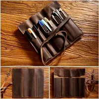 Markenlos Federmappe aus Leder im Vintage-Stil, Retro Stiftemappe für Schule, Büro und Arbeit