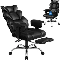 Yaheetech Ergonomischer Bürostuhl Chefsessel, mit Fußstütze & Lendenwirbelstütze, neigbar, höhenverstellbar, aus Kunstleder, Home Office, Schwarz