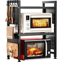 Equivera Ausziehbarer Mikrowellenboden - 3-Ply Küchenorganizer - Metall Backofen Rack - Höhe verstellbar - Enthält 10 Haken, Schneidebretthalter