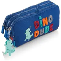 OEM Schlampermäppchen mit 3 Fächern, Dino-Design, Blau, RPET