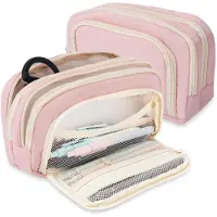 OEM Federmäppchen groß, 3 Fächer, 21x15x9 cm, rosa, für Schule & Büro