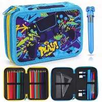 OEM Kawaii Federmäppchen-Set mit Stiften, Lineal & Stickern, Blau