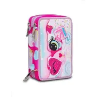 OEM Schulmäppchen 3-fach Herz Lutscher rosa mit 45 Teilen