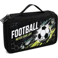 Equivera Stifteköcher für Jungen, großer Fußball-Stifteköcher mit 3 Fächern, schwarzer Schultüte, ideal für Schule, Sport und den täglichen Gebrauch