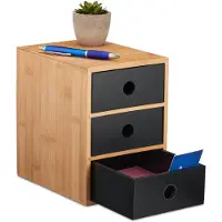 OEM Schreibtisch-Organizer, 3 Schubladen, Bambus, 21x15x20 cm, Natur/Schwarz