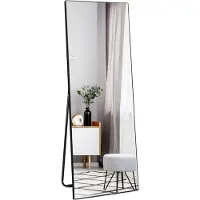 Merkloos Stehender Spiegel, Wandspiegel, Ganzkörperspiegel - 140 x 51 cm - Schwarzer PVC-Rahmen - Gehärtetes Glas - Für Schlafzimmer und Ankleidezimmer