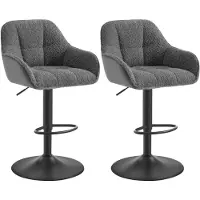 Merkloos Barkruk, Barhocker, Küchenhocker – Höhenverstellbar – Mit Rückenlehne – Dunkelgrau – Chenille – Höhe: 63 bis 84 cm