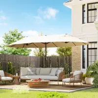 Sweiko XXL Sonnenschirm mit Handkurbel wetterbeständig 455 cm x 270 cm x 240 cm Stahl Polyester Beige