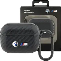 BMW BMAPWMPUCA2 AirPods Pro Schutzhülle, schwarz, Carbon-Optik, doppelter Metall-Logo