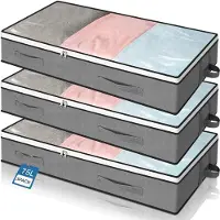 Merkloos Aufbewahrungsbox Unterbettkiste Stoffbox - 100 x 50 x 15 cm - Vlies - Mit Sichtfenster - 3er Set