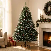 Syfax Künstlicher klappbarer Weihnachtsbaum 180 cm PVC Grün und Weiß