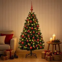 Syfax Künstlicher Weihnachtsbaum Dunkelgrün mit Kugeln 150 cm