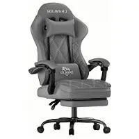 StarTech.com Ergonomischer Gaming Stuhl - Bürostuhl - Massage Lendenstütze - 90–135° neigbar - Ausziehbare Fußstütze - 360° drehbar - Höhenverstellbar - Grau Kunstleder