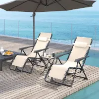 Sweiko Gartenliege Set 3-TLG. Sonnenliege mit Teetisch 2 Liegestühle Kissen, Outdoor Liege 90x56x110 cm Beige