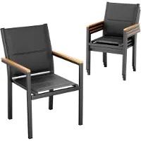 StarTech.com 4er Set Gartenstühle - Stapelbare Outdoor Essstühle - Gestepptes Rücken- und Sitzdesign - Aluminiumrahmen mit Armlehnen - Für Terrasse, Balkon, Garten - Schwarz