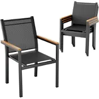 StarTech.com Gartenstuhl Set 4 Stück - Essstuhl Balkonstuhl - Stapelbar - Aluminiumgestell - Textilene Sitzfläche Rückenlehne - Wetterfest mit Armlehnen - Schwarz