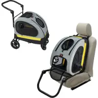 StarTech.com 2-in-1 Tragbarer Haustier Buggy - Hunde und Katzen Autositz - Faltbarer 4-Rad Reise-Kinderwagen - Für Kleine Rassen Bis 20 kg - Atmungsaktives Metall/Oxford - Hellgelb/Grau/Schwarz