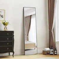 Merkloos Standspiegel Ganzkörperspiegel Wandspiegel - 150 x 40 cm - Schwarzer Aluminiumrahmen - Unzerbrechliches Glas - Für Schlafzimmer und Ankleide