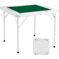 Sweiko Mahjong-Tisch, Klappbarer Dominotisch für 4 Spieler mit Verschleißfester Grüner Tischplatte, Tragbarer Quadratischer Kartentisch mit 4 Getränkehaltern & 4 Chip-Fächern für Mahjong-Poker-Puzzles