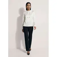 MADELEINE Langarmshirt "Shirt Satin-Shirt mit Stehkragen", Damen, Gr. 44, weiß (wollweiß), Modern, regular fit, hoch geschlossener Ausschnitt, Shirts Langarmshirt