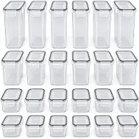 Relaxdays Vorratsdosen, 24er Set, 4 Größen, luftdicht, Deckel mit Klickverschluss, Etiketten, Kunststoff, transparent
