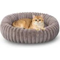 Dripio Rundes Plüsch-Haustierbett, 60 cm, Khaki, für Katzen und Hunde