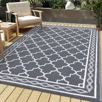 Sonstiges Outdoor-Teppich 150 x 240 cm, Wendbar, Kunststoffstroh, Grau/Weiß