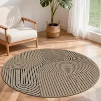 Sonstiges Teppich rund 135 cm Jute-Optik rutschfest waschbar Braun-Schwarz